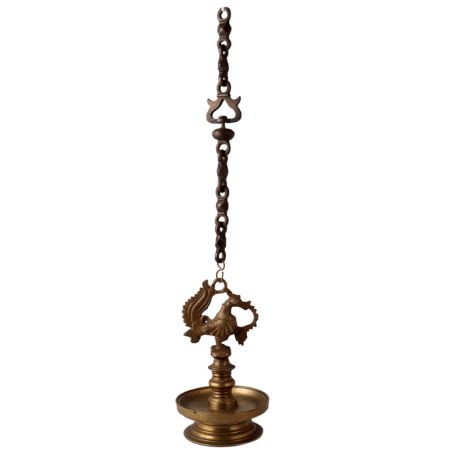 Brass Hanging Diya with a Peacock Design