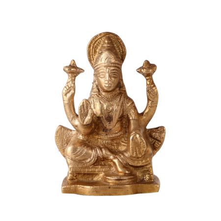 Brass Goddess Statue Of Dhanlakshmi In Blessing Pose
