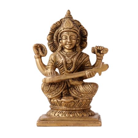 Brass Goddess Statue Of Saraswati Ma With Veena