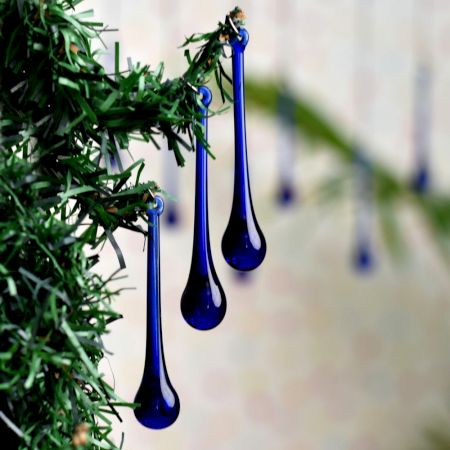 Dark Blue Glass Chandelier Drop Ornaments - Christmas Tree Ornaments - Set of 20