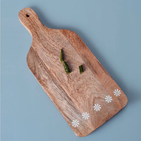 Wooden Chopping Board with Handle and Floral Border