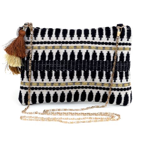 Black And White Abstract Cotton Crossbody Hand Bags For Women