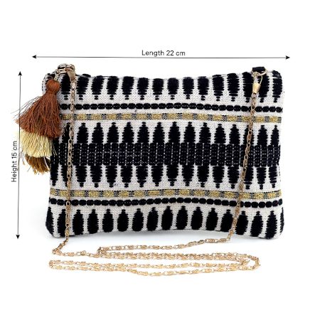 Black And White Abstract Cotton Crossbody Hand Bags For Women