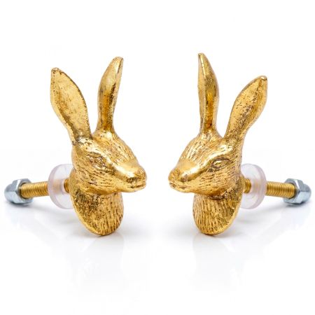 2 Pieces Golden Rabbit Metal Cabinet Knobs