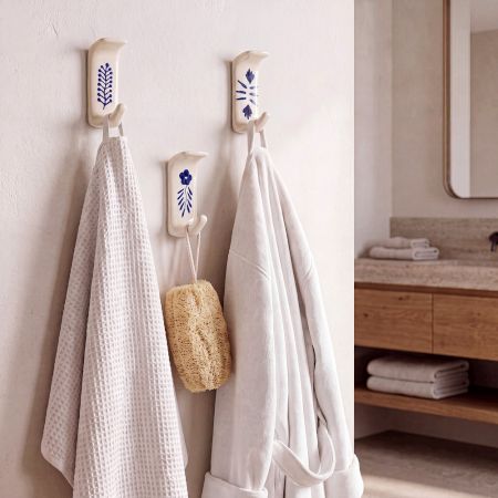 Beautiful Adhesive White Ceramic Sticky Hooks - Pack of 3