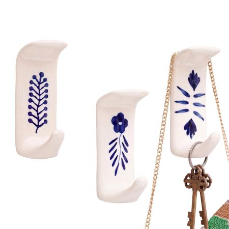 Beautiful Adhesive White Ceramic Sticky Hooks - Pack of 3