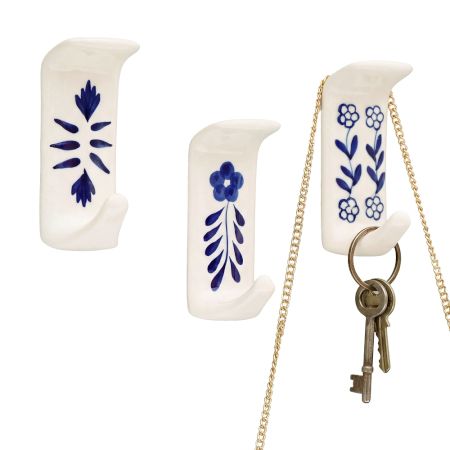 Handmade White Ceramic Adhesive Stick Hooks - Pack of 3