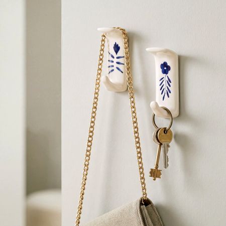 Handmade White Ceramic Adhesive Stick Hooks - Pack of 3