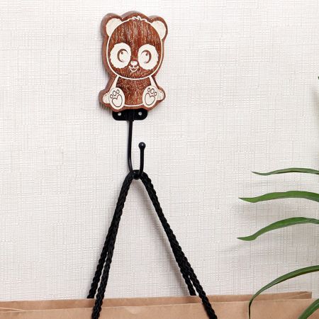 Brown Wooden Panda Decorative Wall Hooks