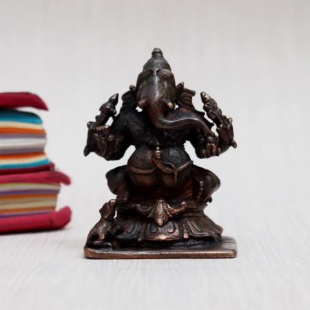 Vintage Copper Statue of Lord Ganesha in Antique Finish
