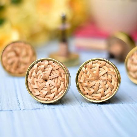 Natural Rattan Cabinet Knobs-Rattan Pulls-Wicker Drawer Pulls