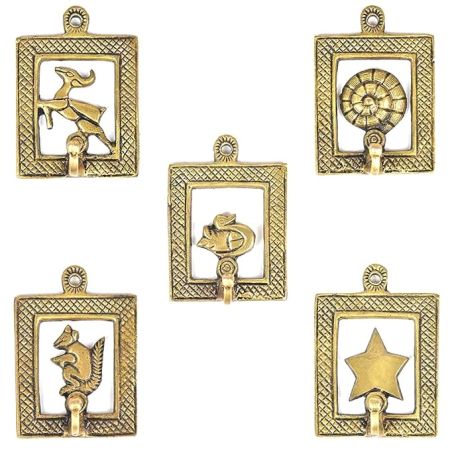 Pack of 5 Brass Wall Hooks for Hanging -Golden Animal Framed Key Hook