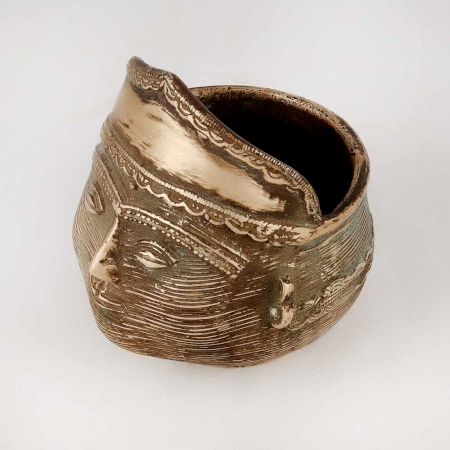 Handcrafted Brass Tribal Pen Stand in Antique Finish