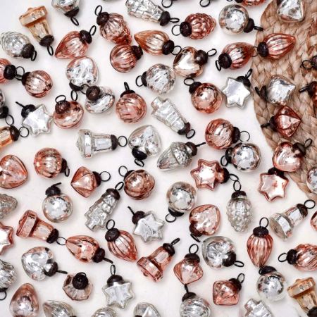 Rose Gold and Silver Ornaments For Tree Decoration - Glass Christmas Ornaments 25 Pieces