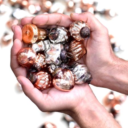 Rose Gold and Silver Ornaments For Tree Decoration - Glass Christmas Ornaments 25 Pieces