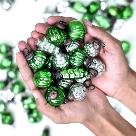 Modern Green and Silver Coloured Christmas Ornament 25 Pieces