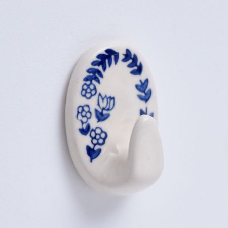 Heavy Duty Blue Floral Ceramic Wall Hook