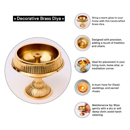 Round Golden Vintage Brass Oil Lamp for Decor