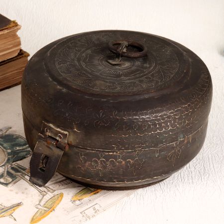 Handcrafted Finest Brass Chapati Box in Brown Finish