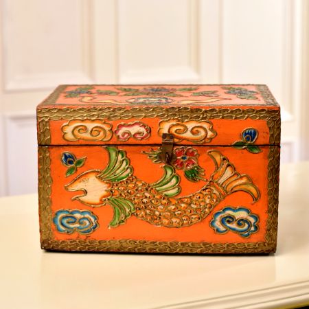 Multi-Coloured Wooden Storage Box with Fauna Engravings
