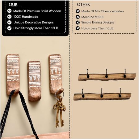 Wooden Brown White Heavy Duty Adhesive Hook