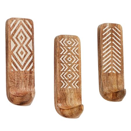 Wooden Brown White Pattern Adhesive Hook - Pack of 3