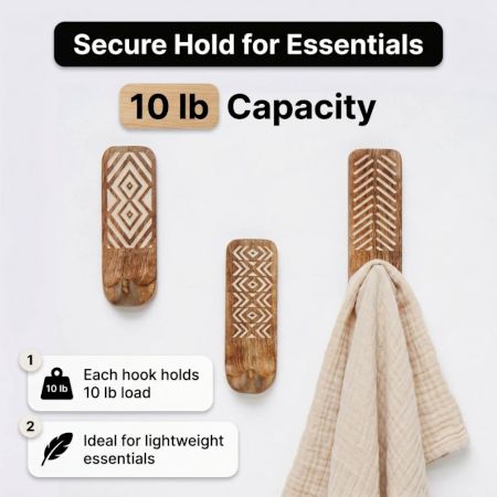 Wooden Brown White Pattern Adhesive Hook - Pack of 3