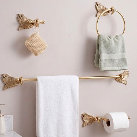 Handcrafted Swan Brass Bathroom Hardware Set of 4