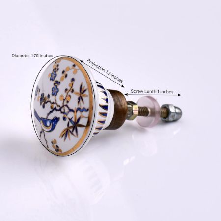 Blue Bird Golden Berry Ceramic Floral Drawer Knob - Pack of 6