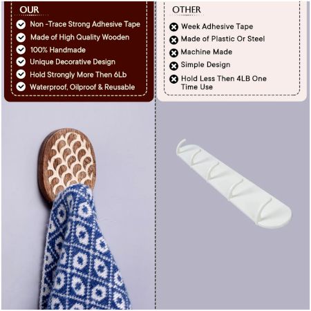 Wooden Brown White Heavy Duty Adhesive Hook