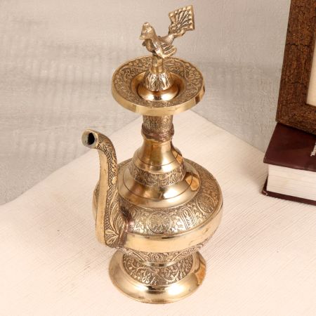 Golden Premium Brass Water Pot with Spout and Peacock Lid