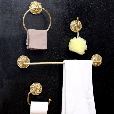 Golden Finish Brass Bathroom Hardware in Set of 2