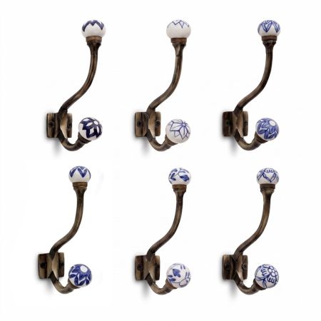 6 Pieces Floral Ceramic Iron Heavy Duty Wall Hook