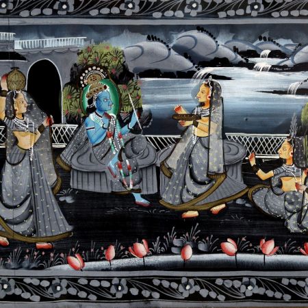 Cloth Painting of Lord Krishna with Gopies from Rajasthan