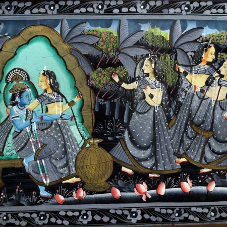 Beautiful Lord Krishna with Gopies Cloth Painting for Decor
