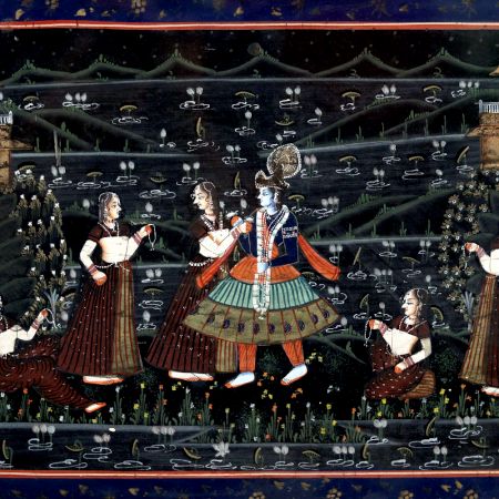 Hanging Lord Krishna with Gopies Cloth Painting for Prayer Room
