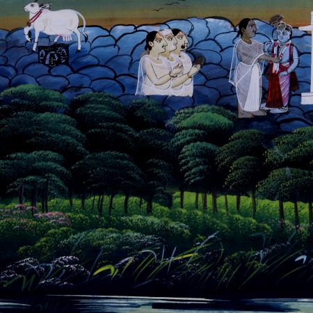 Vintage Lord Krishna Paper Painting from Rajasthan for Decor