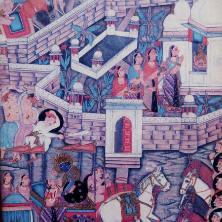 Vintage Used Mughal Art Paper Print in Frame for Hanging