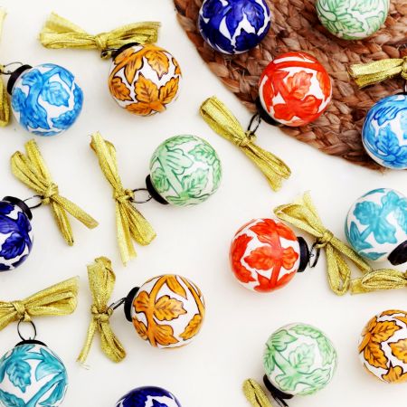 12 Pieces Hand painted Multicolor Round Balls Ceramic Christmas Ornaments