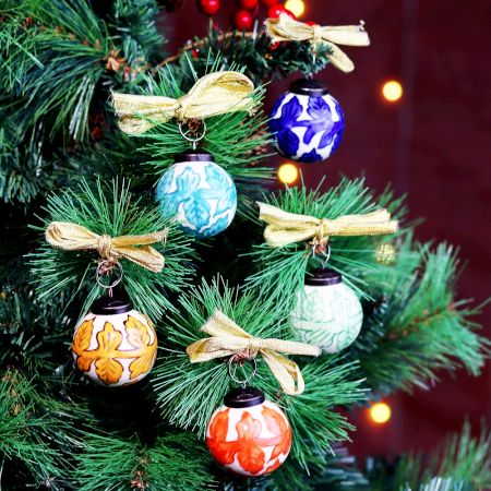 12 Pieces Hand painted Multicolor Round Balls Ceramic Christmas Ornaments