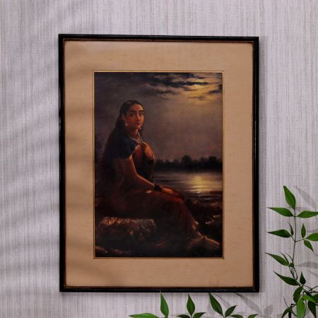 Vintage Ravi Verma Paper Painting of a Woman for Decoration