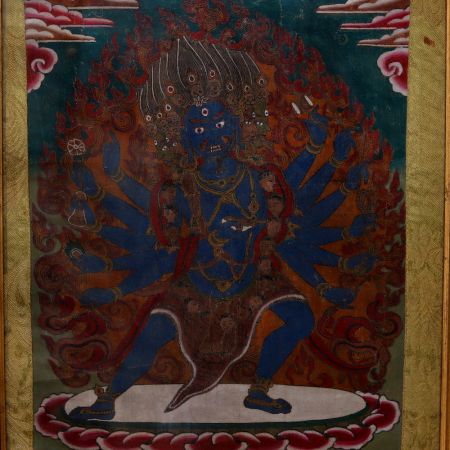 Vintage Tibetan Art Painting of Lord Shiva in Wooden Frame