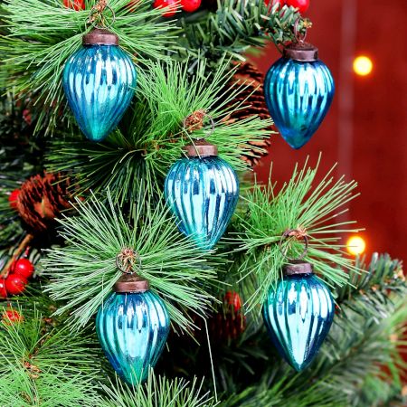 12 Pieces Modern Glass Sky Blue Christmas Ornaments