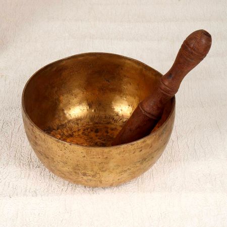 Vintage Bell Metal Om Singing Bowl with Wooden Mallet for Meditation