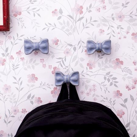 Grey Ceramic Bow Modern Wall Hook-Pack of 3