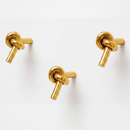 Solid Golden Knot Brass Wall Hooks-Pack of 3