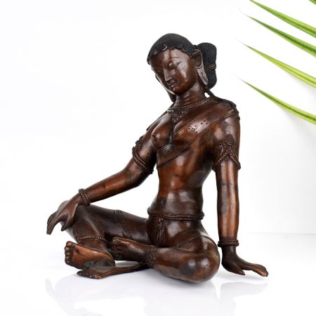 Vintage Tibetan Goddess Parvati Copper Statue for Prayer Room