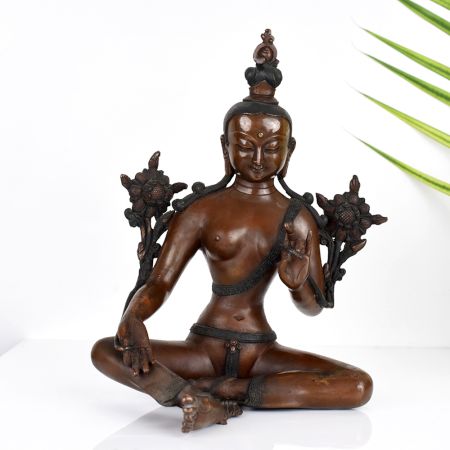 Handcrafted Buddhist Deity Goddess Tara Statue Made of Copper