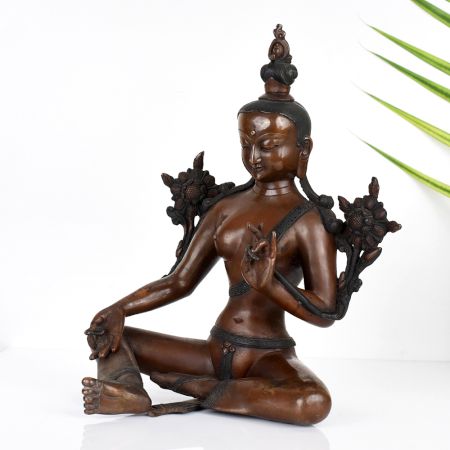 Handcrafted Buddhist Deity Goddess Tara Statue Made of Copper