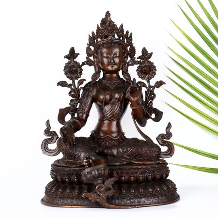 Vintage Finish Goddess Green Tara Copper Statue in Tibetan Art